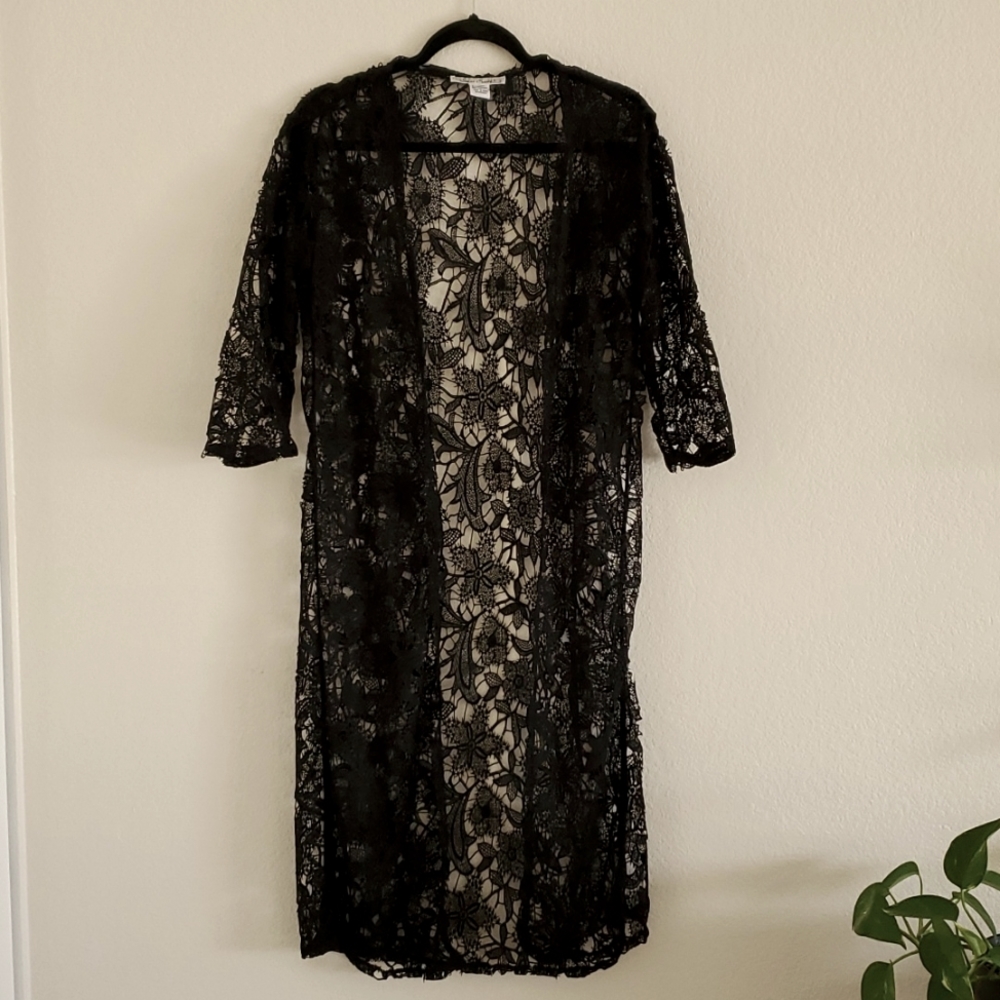 Black Lace Crochet Swim Cover Up Size S